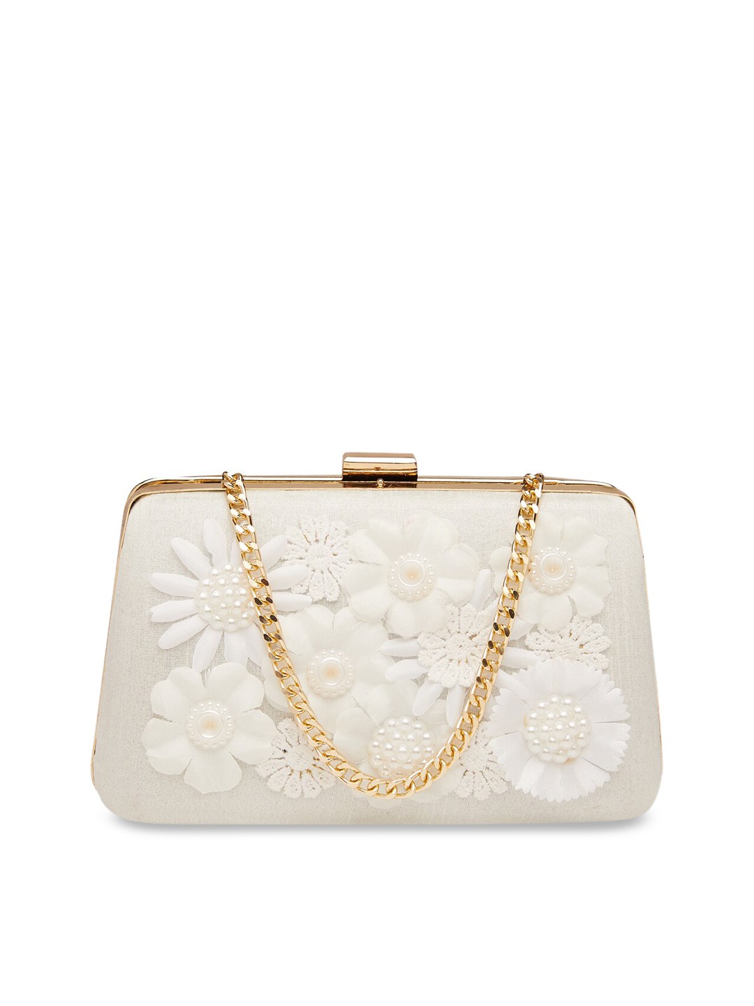 

Vdesi White Floral Embellished Box Clutch