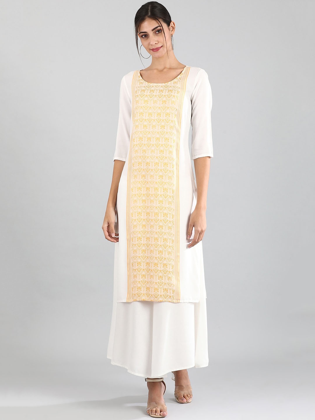 

AURELIA White & Yellow Floral Kurta