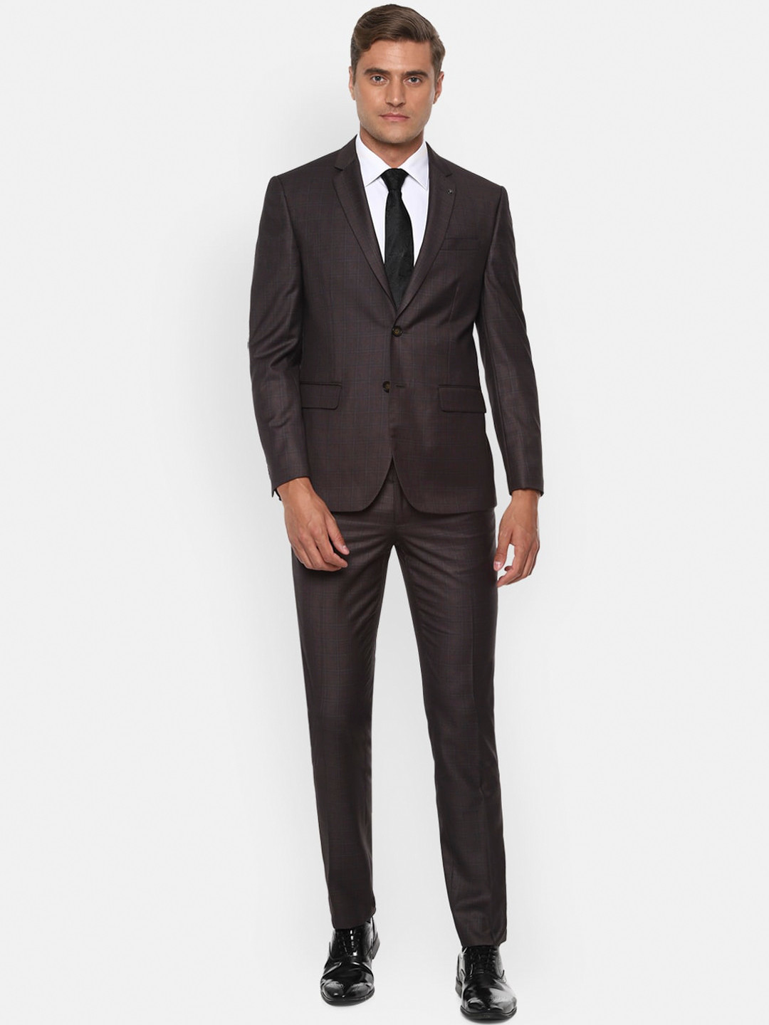 

Van Heusen Men Brown Checked Slim-Fit Single-Breasted Formal Suit