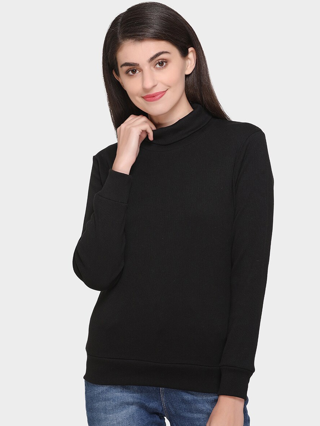 GRIFFEL Women Black Solid Sweatshirt
