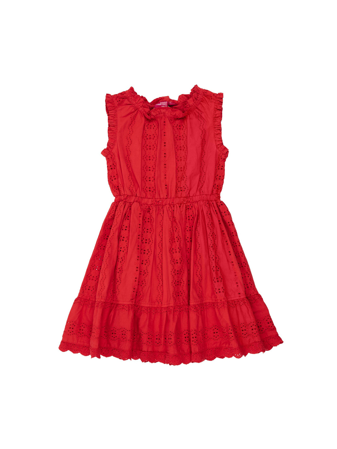 

UNDER FOURTEEN ONLY Girls Red Self Design Fit and Flare Dress