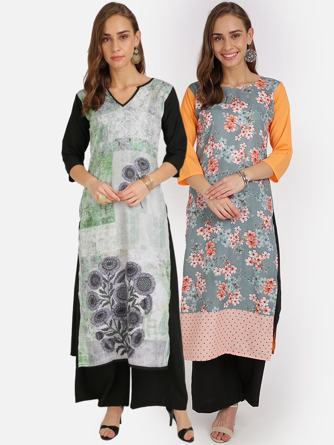

Florence Women Pack Of 2 Floral Printed Crepe Kurta, Multi