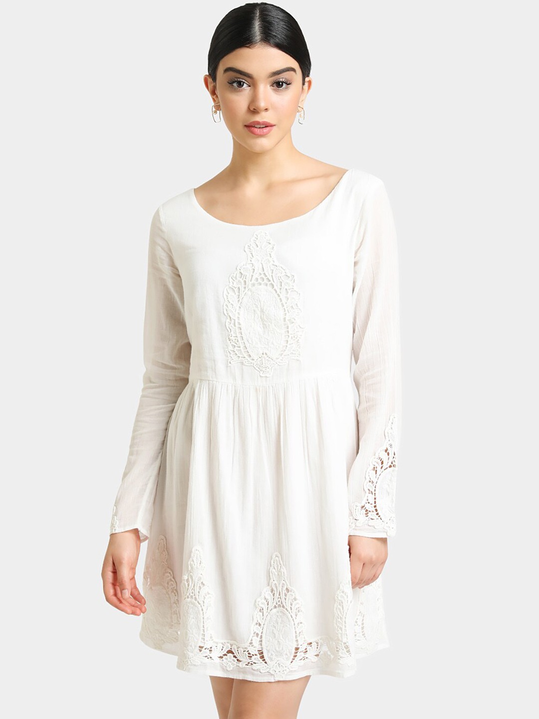 

Kazo Women White Embroidered Fit and Flare Dress