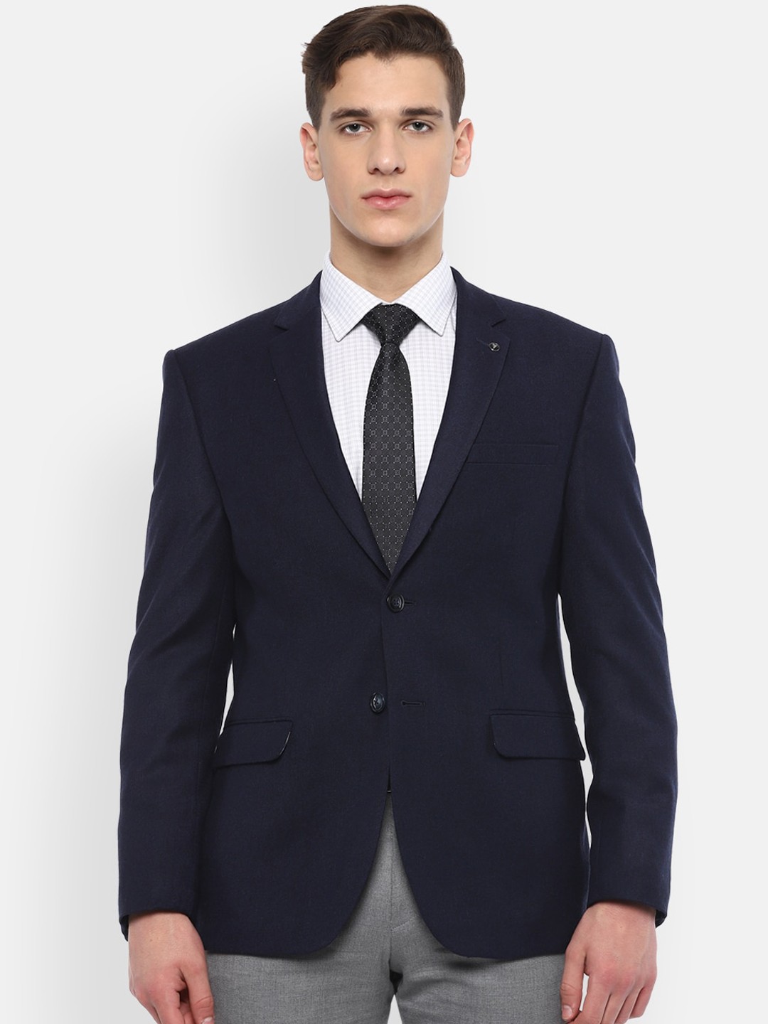 

Van Heusen Men Navy Blue Solid Slim-Fit Single-Breasted Formal Blazer