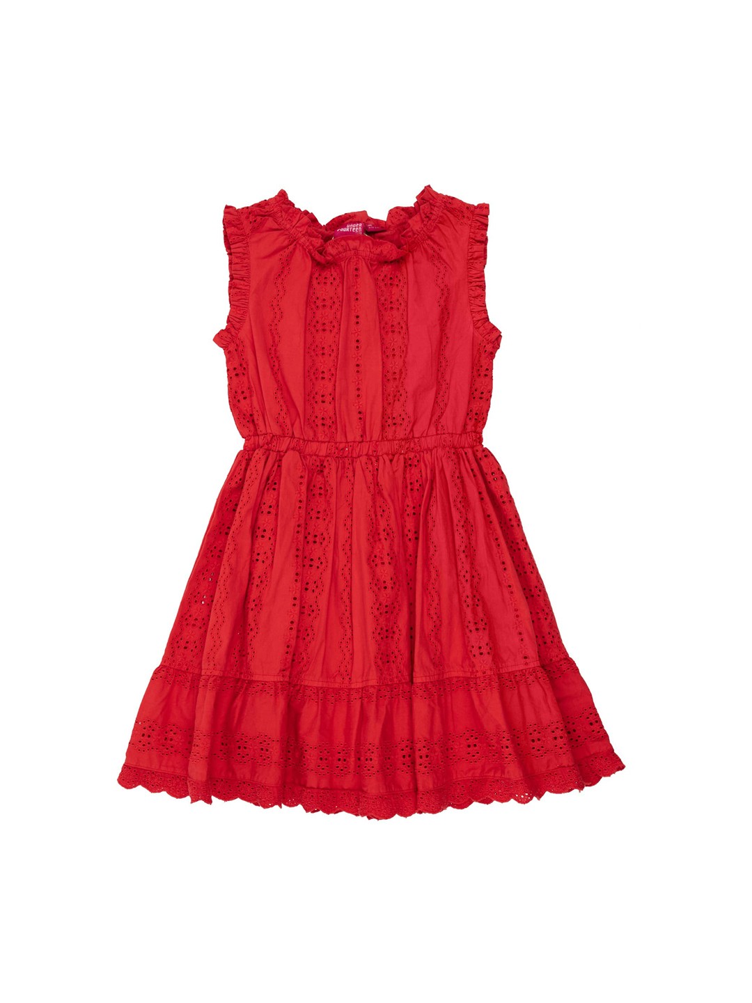 

UNDER FOURTEEN ONLY Girls Red Self Design Fit and Flare Dress