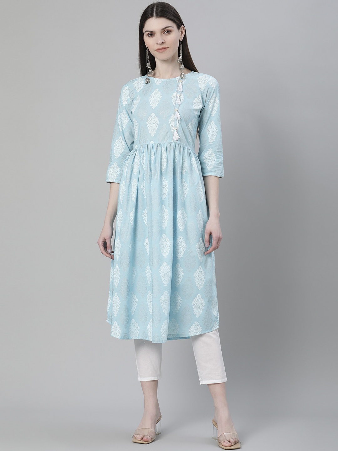 

ZIYAA Blue Ethnic Motifs Khadi Printed Kurta
