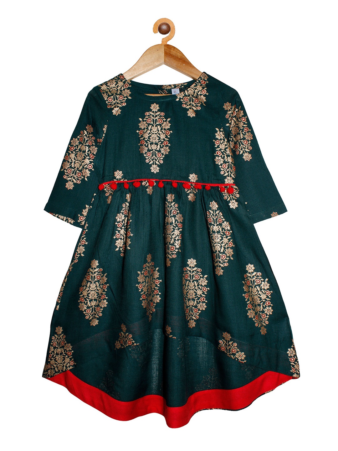 

KiddoPanti Girls Green & Red Floral Printed Kurta