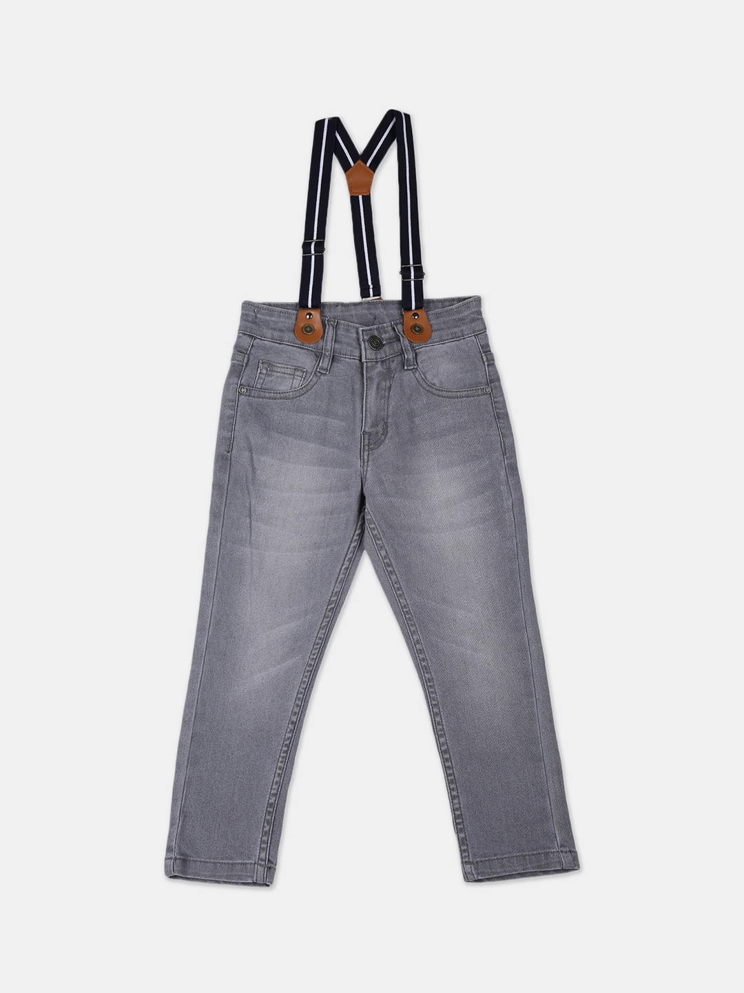 

Cherokee Boys Grey Slim Fit Mid-Rise Clean Look Jeans With Suspenders