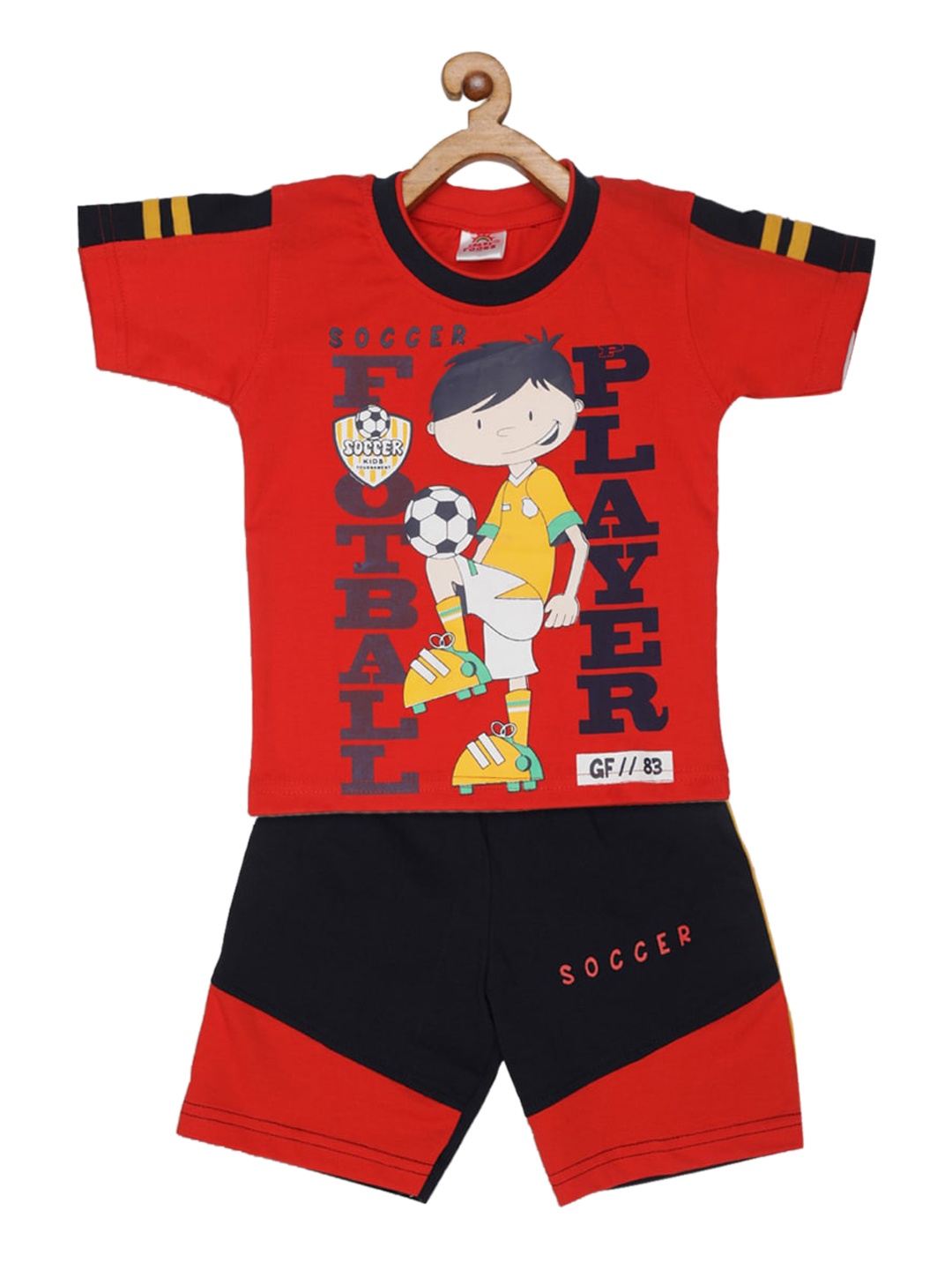 JBN Creation Boys Red & Black Printed T-shirt with Shorts
