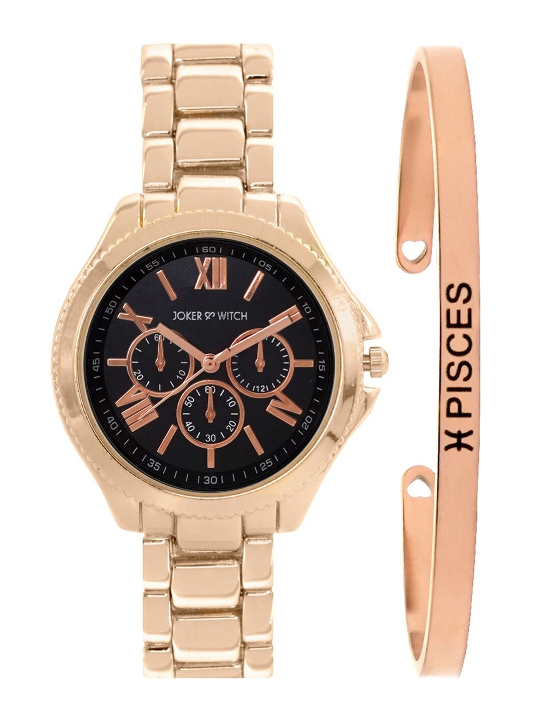 

JOKER & WITCH Women Black & Rose Gold Ella Pisces Watch Bracelet Stack JWBS304