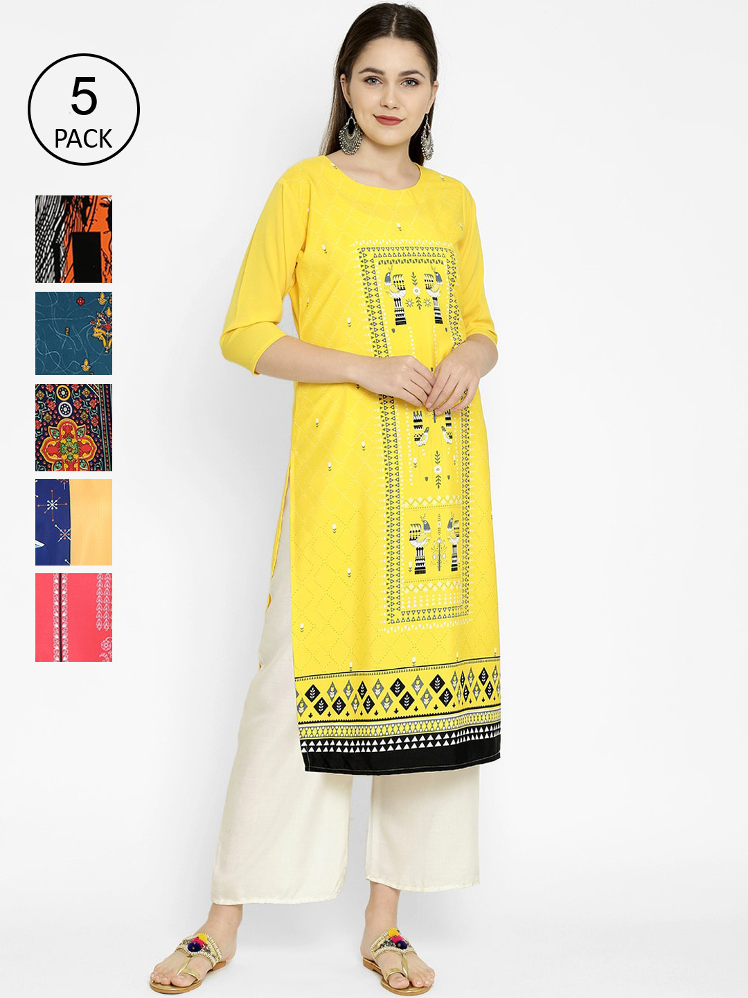 

7Threads Women Pack Of 6 Printed Crepe Kurta, Multi