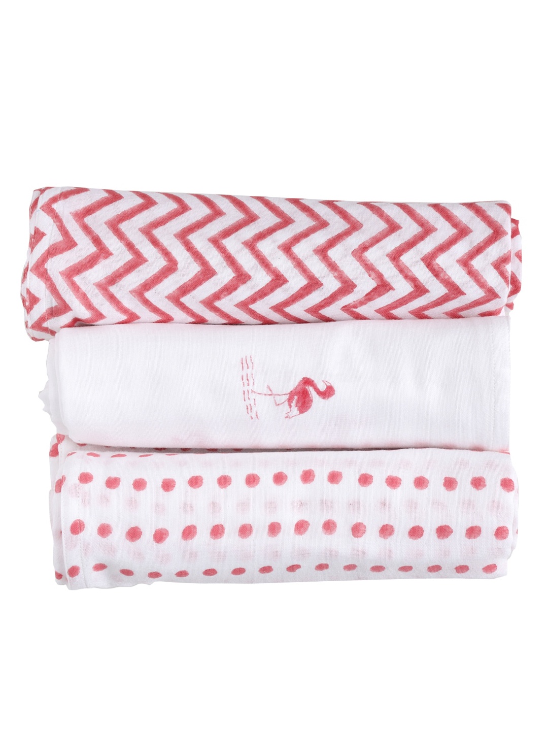 

Moms Home Infant Kids Pack Of 3 Red & White Printed Organic-Cotton Muslin Swaddles