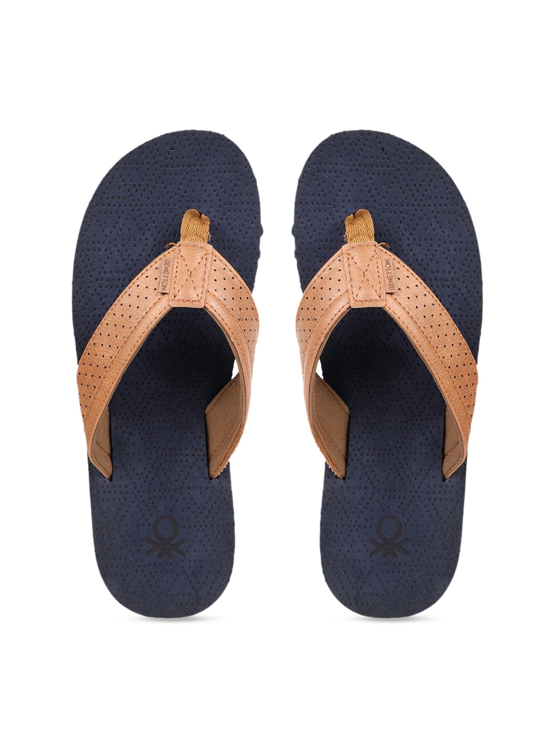 

United Colors of Benetton Men Tan & Navy Blue Self Design Thong Flip-Flops
