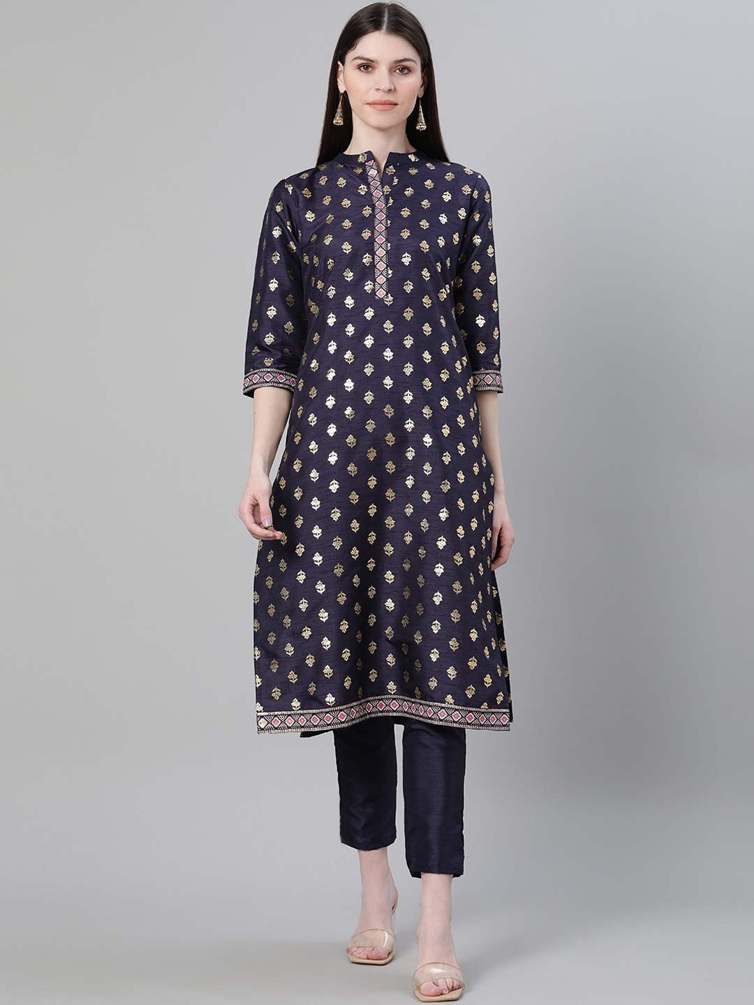 

ZIYAA Women Navy Blue Printed Kurta with Trousers