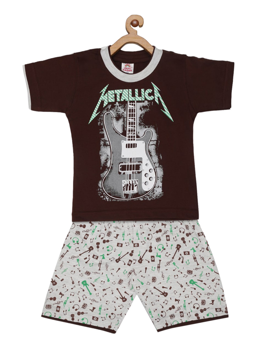 

JBN Creation Boys Grey & Brown Pure Cotton Printed T-shirt with Shorts