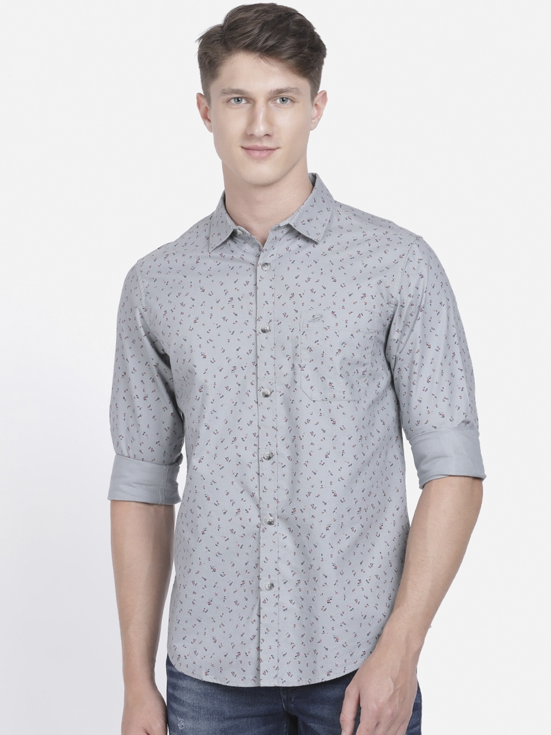 

Crocodile Men Grey & Navy Blue Regular Fit Printed Casual Shirt