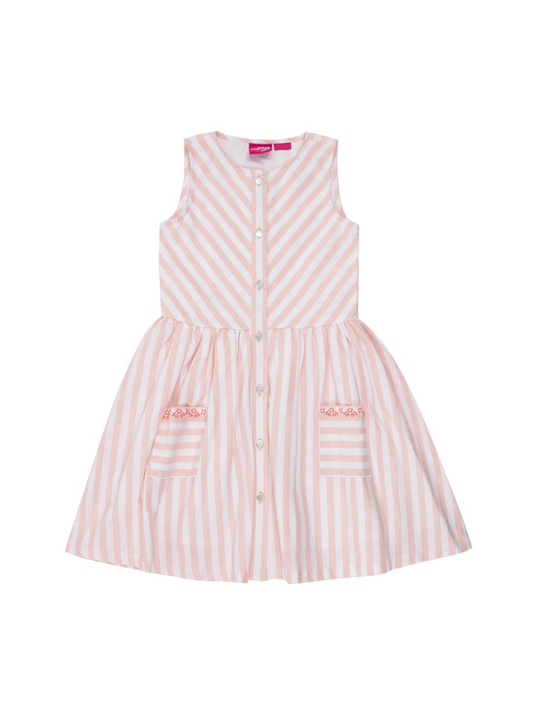 UNDER FOURTEEN ONLY Girls Peach-Coloured Striped Fit and Flare Dress