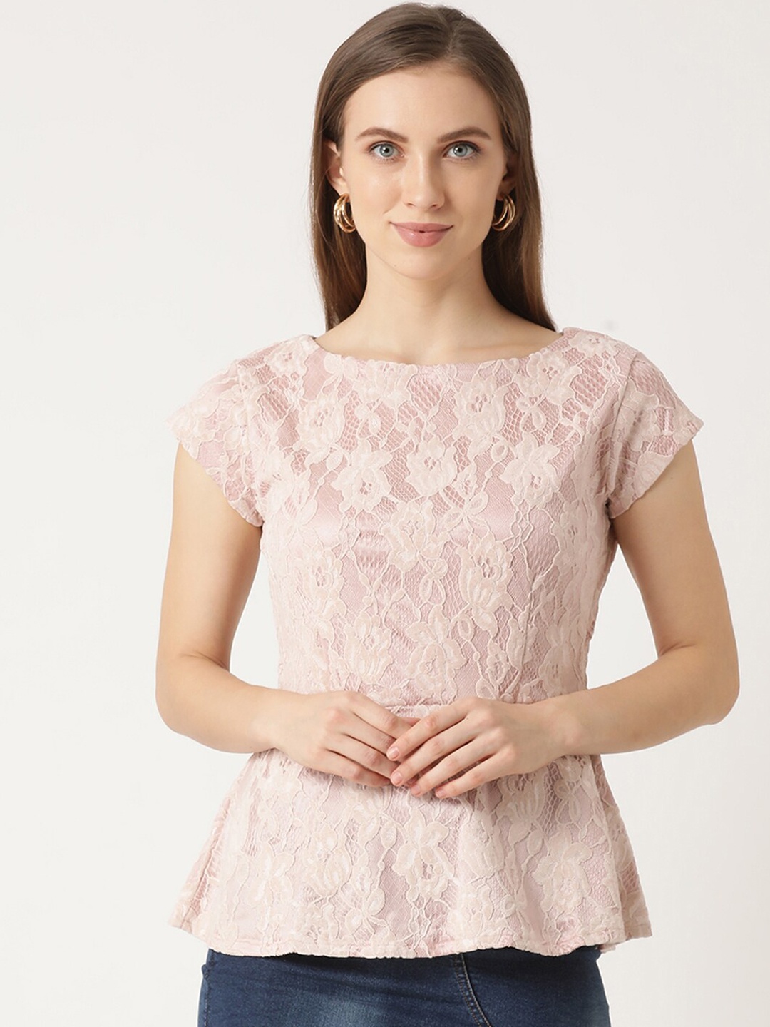 

ZOELLA Pink Self Design Peplum Top