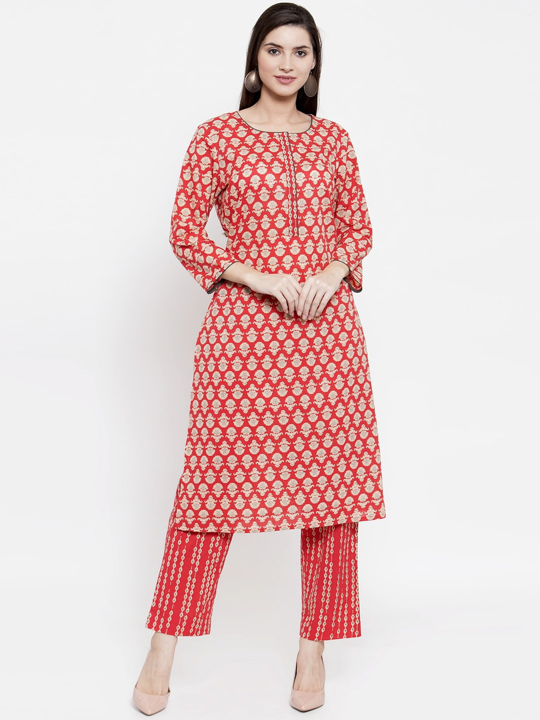 

The Kurta Express Women Red Printed Kurta with Trousers