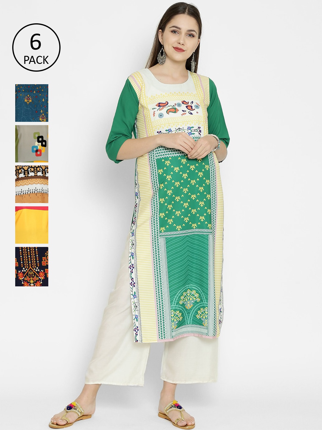 

7Threads Pack of 6 Multicoloured Ethnic Motifs Printed Kurtas, Multi
