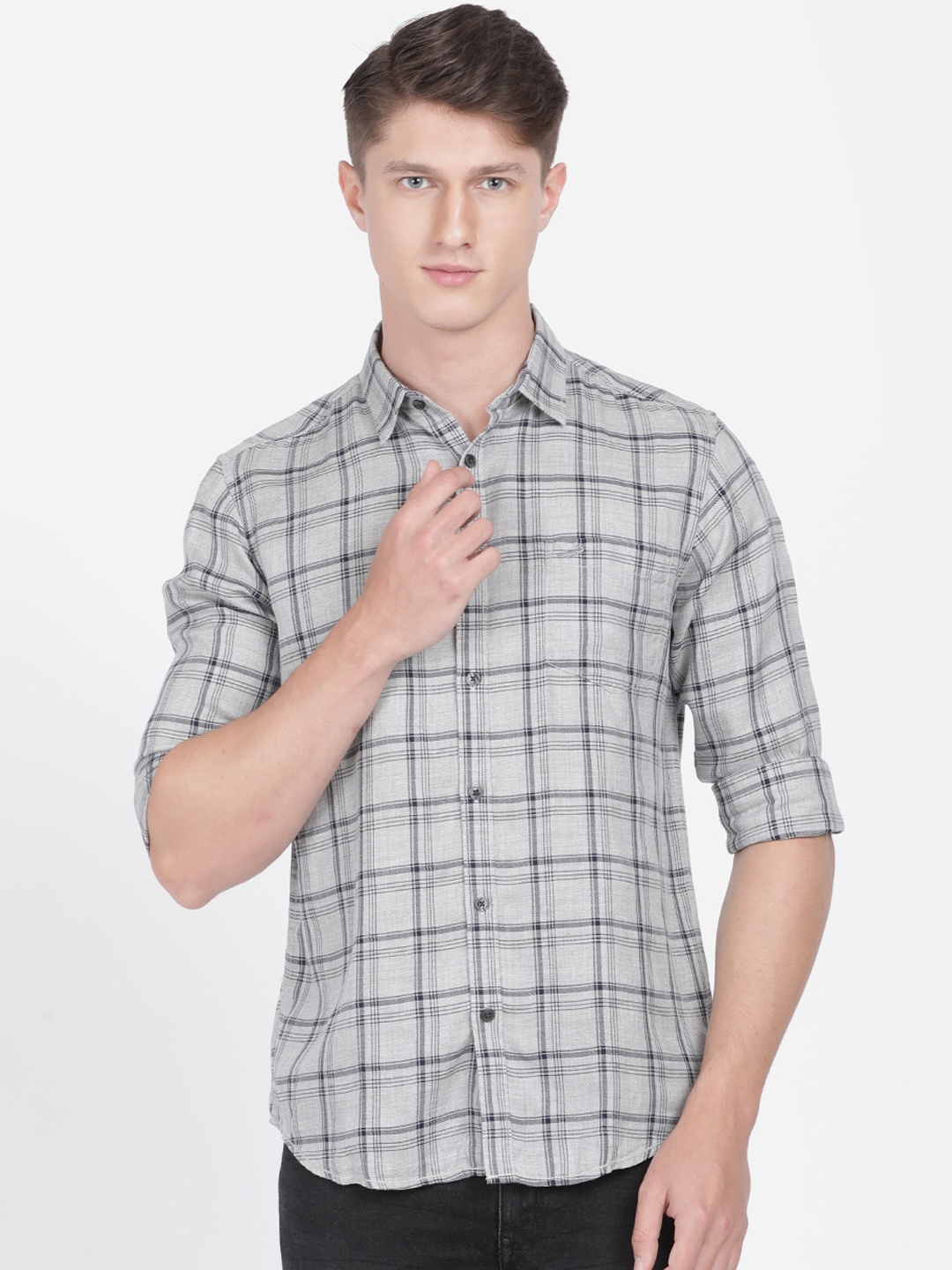 

Crocodile Men Grey Regular Fit Checked Casual Shirt