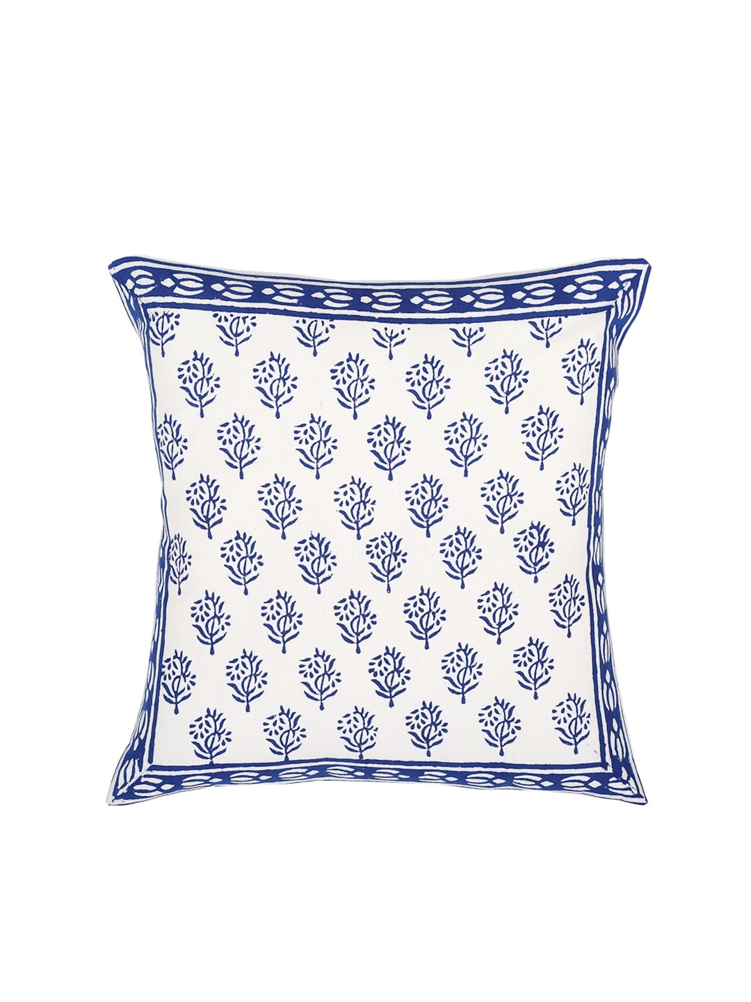 Gulaab Jaipur White & Blue Set of 5 Hand Block Printed Square Cushion Covers