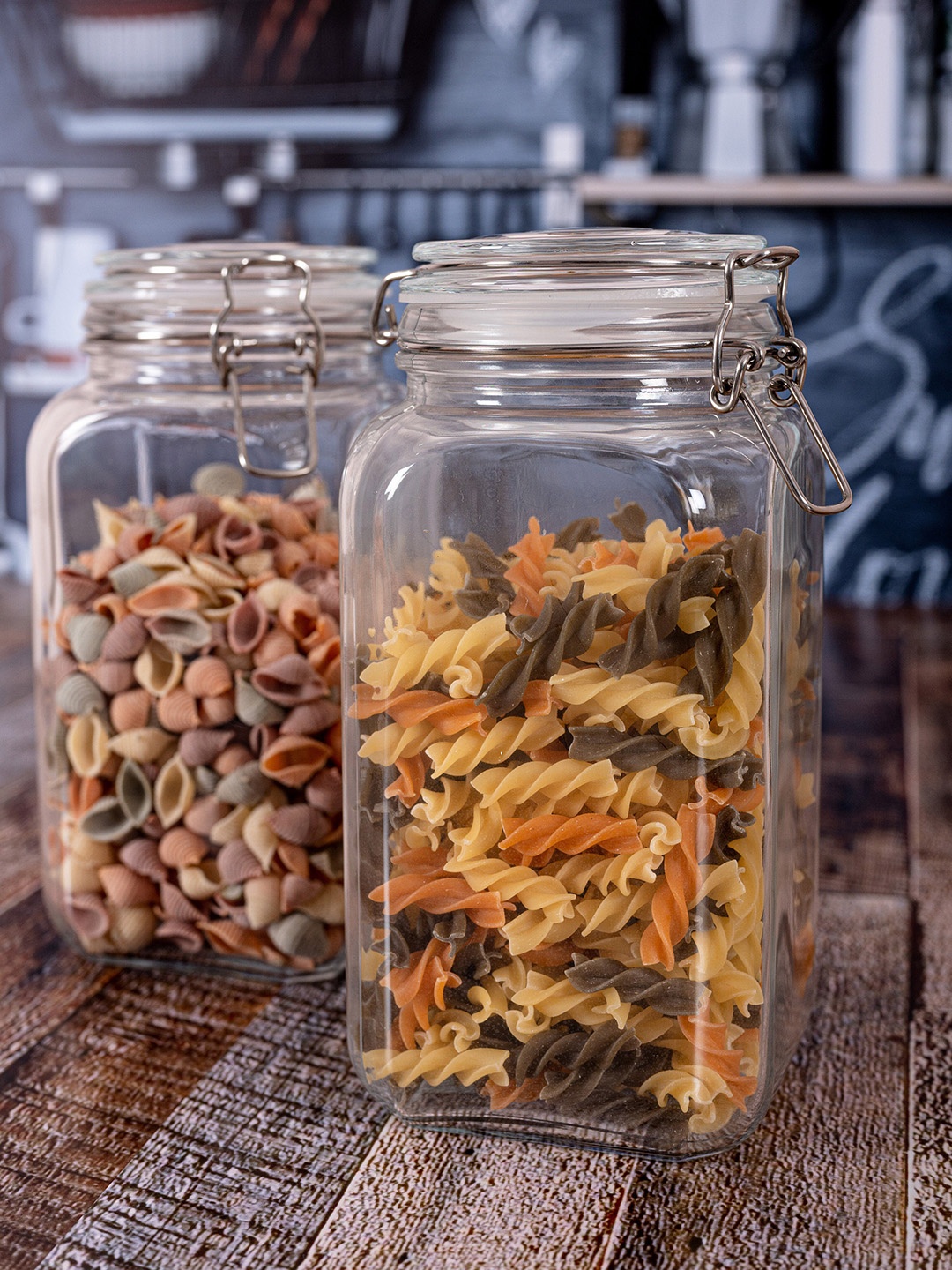 

GOODHOMES Set Of 2 Transparent Glass Jars With Airtight Swing Cap