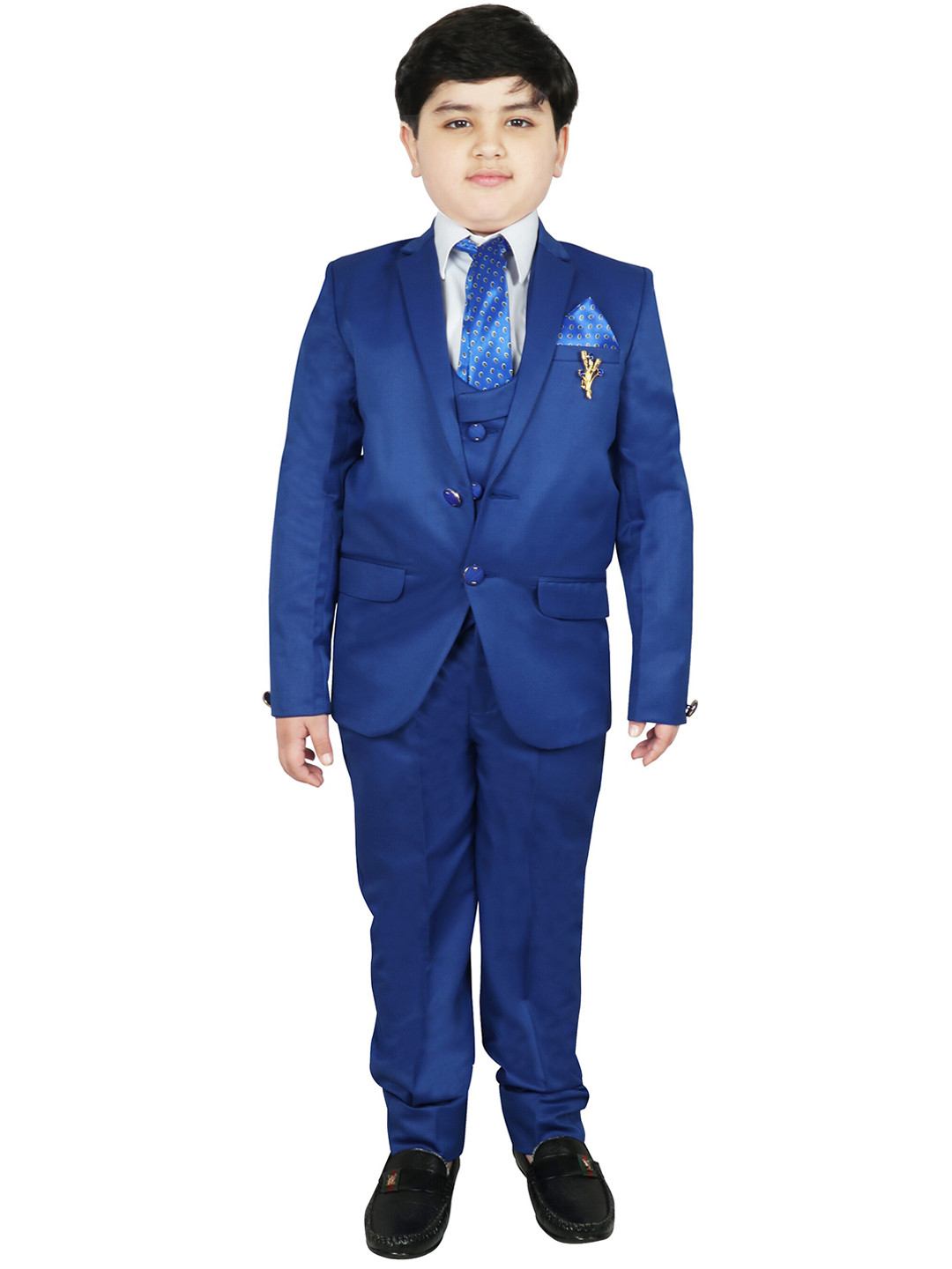 

SG YUVRAJ Boys Blue Solid Single-Breasted 5-Piece Party Suit