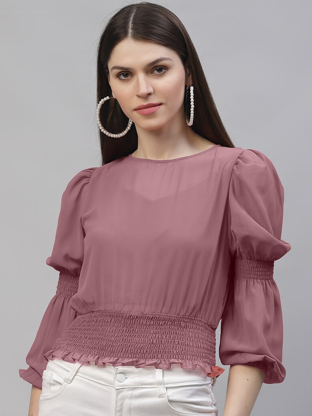 

Athena Women Mauve Bishop Sleeves Georgette Top