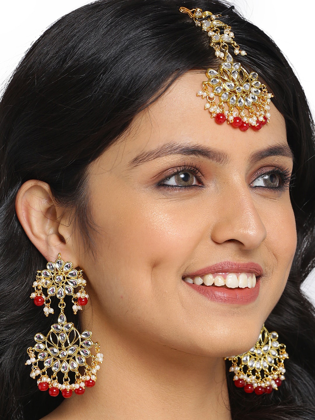 

Shining Diva Gold-Plated & White Kundan Studded Jewellery Set