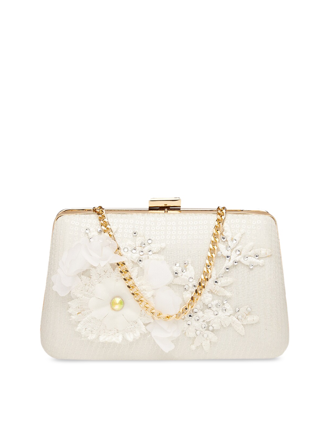 

Vdesi White & Gold-Toned Embellished Embellished Clutch