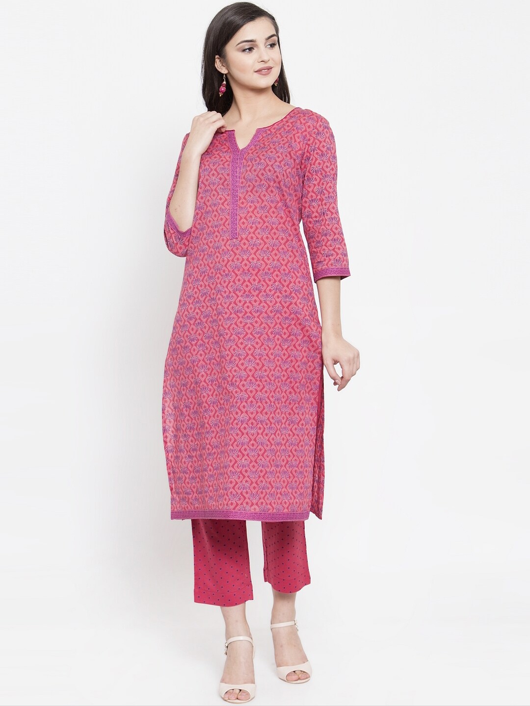 

The Kurta Express Women Pink Printed Kurta with Trousers