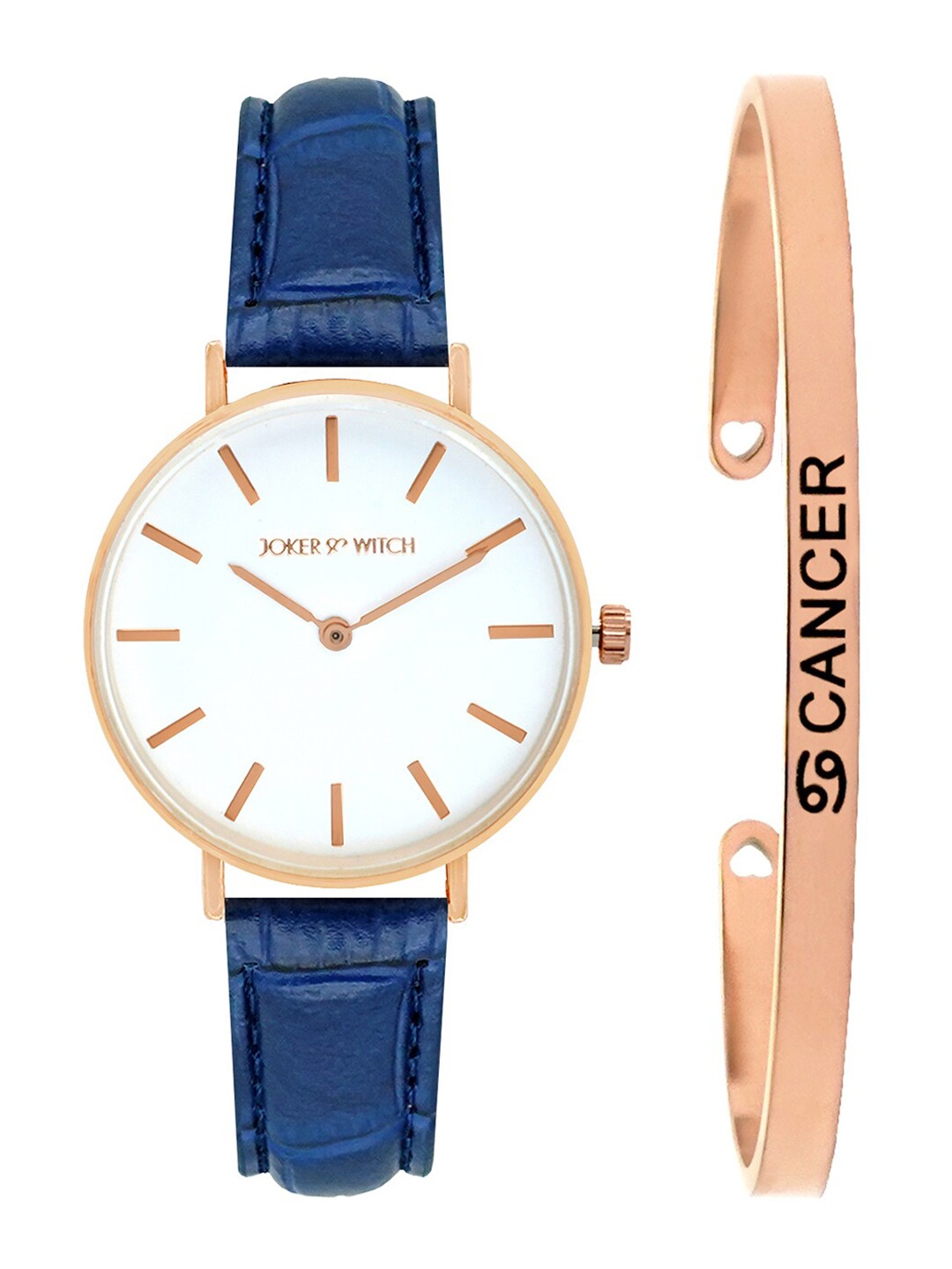 

JOKER & WITCH Women Blue & Rose Gold-Toned Watch & Bracelet Gift Set JWBS279