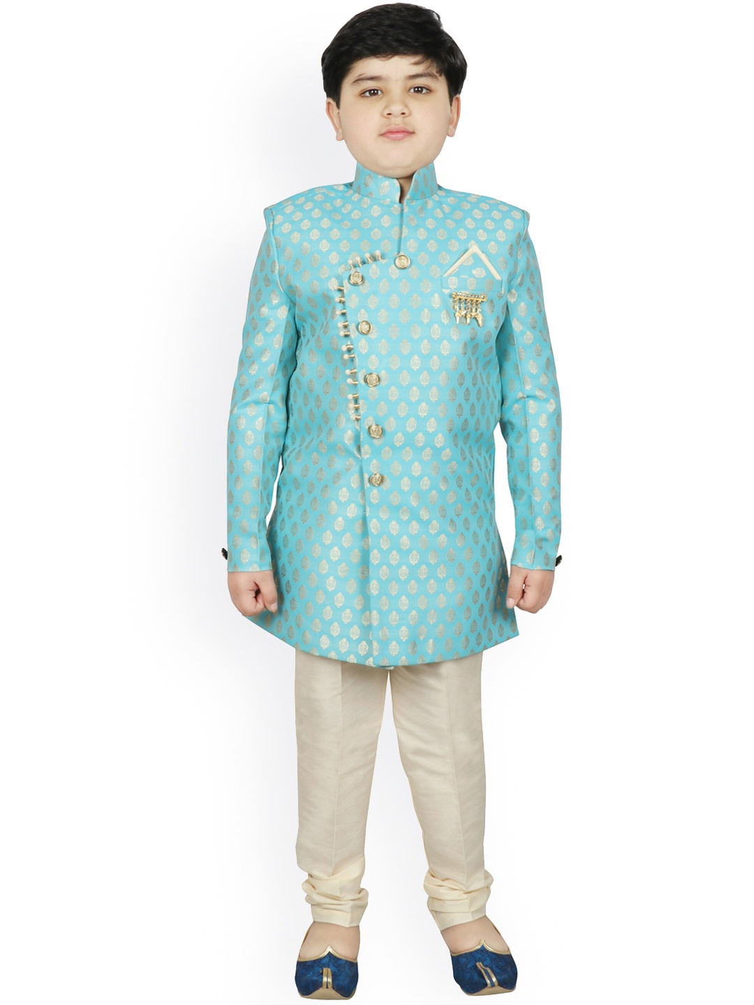 

SG YUVRAJ Boys Blue & Beige Brocade Sherwani Set