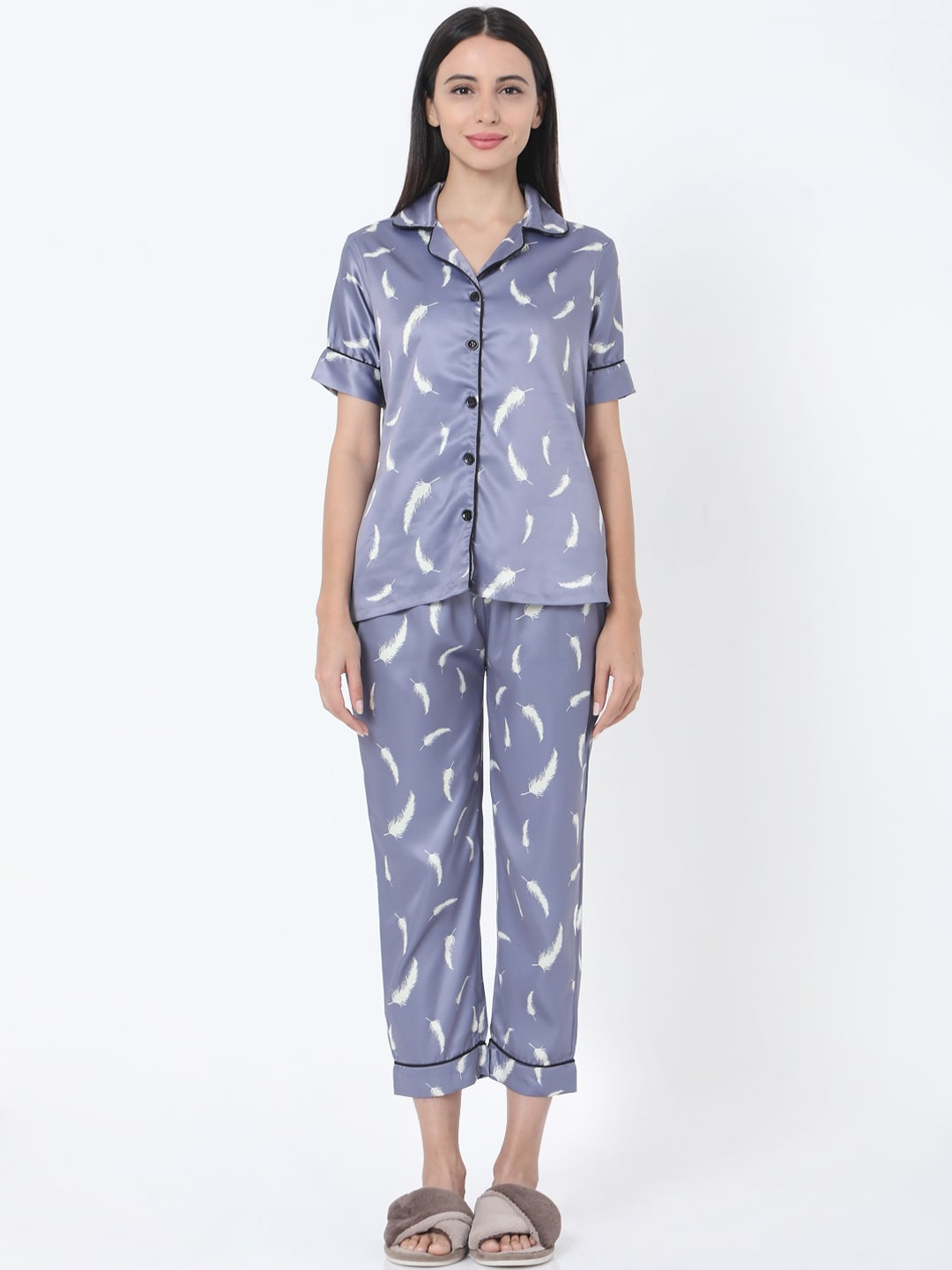 

Smarty Pants Women Lavender & White Printed Night suit