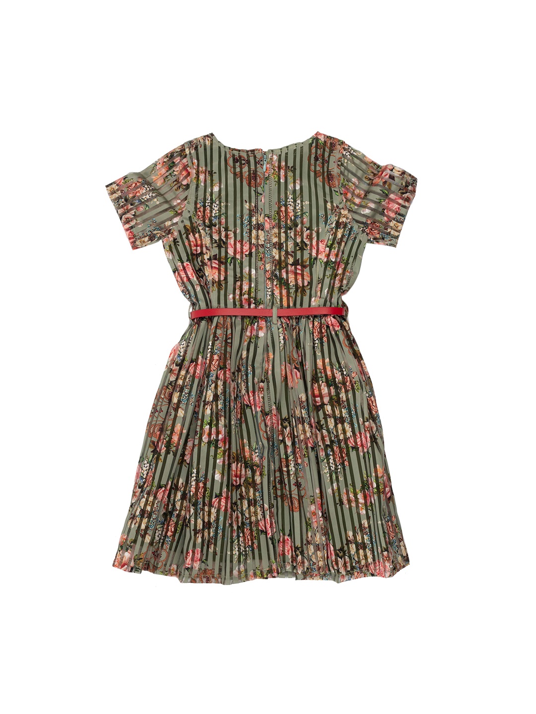 

UNDER FOURTEEN ONLY Girls Olive Green Printed Fit and Flare Dress