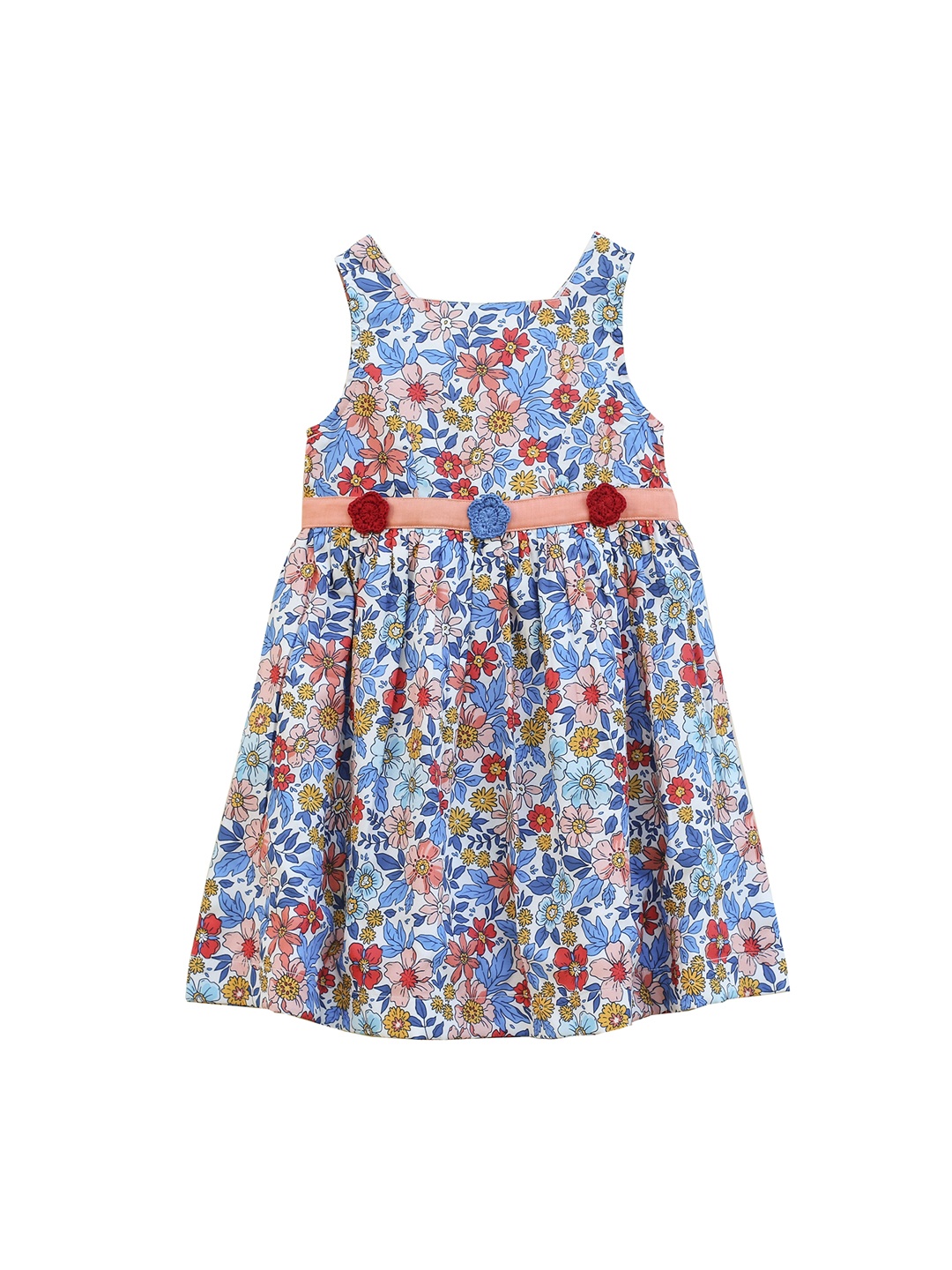 My Little Lambs Girls Blue Floral Printed A-Line Dress