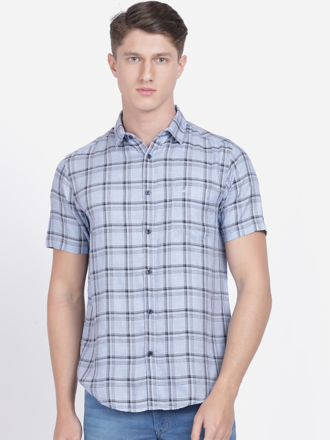 

Crocodile Men Blue Regular Fit Checked Casual Shirt
