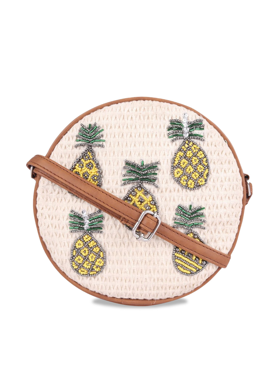 

ASTRID Off-White & Yellow Embellished Sling Bag