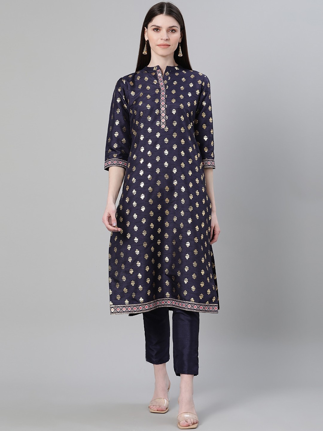 

ZIYAA Women Navy Blue Printed Straight Kurta
