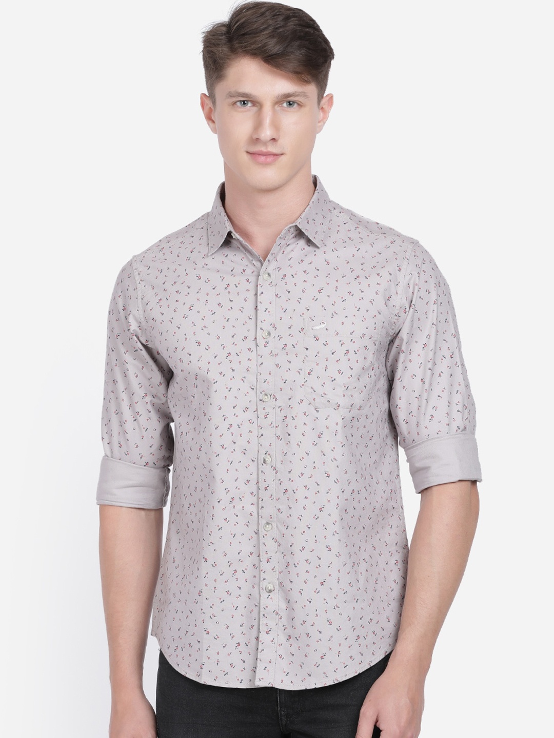 

Crocodile Men Beige & Blue Regular Fit Printed Casual Shirt