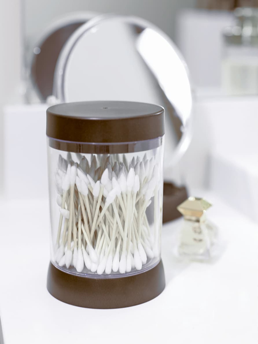 

INTERDESIGN Transparent & Brown Solid Haley Canister Swab Organizer