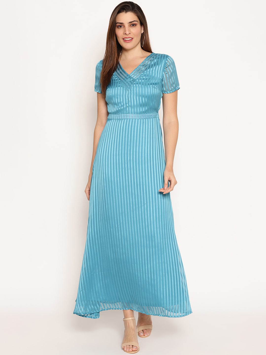 

HOUSE OF KKARMA Women Blue Striped Maxi Dress