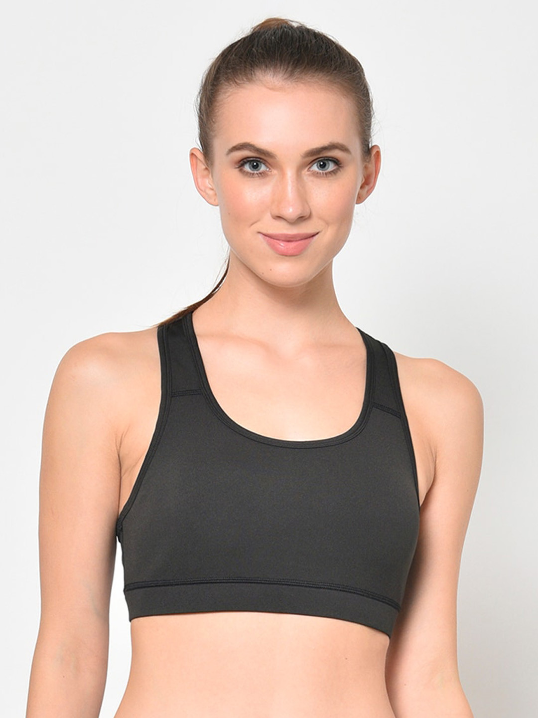 

PERFKT-U Black Solid Non-Wired Non Padded Workout Bra DE-80062