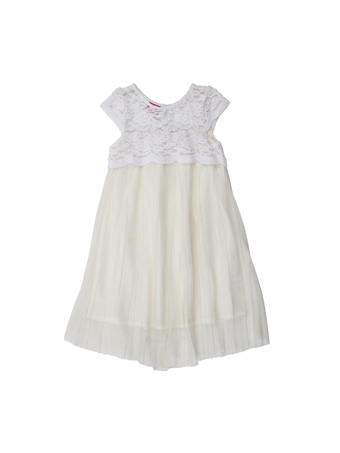 

UNDER FOURTEEN ONLY Girls White Self Design A-Line Dress