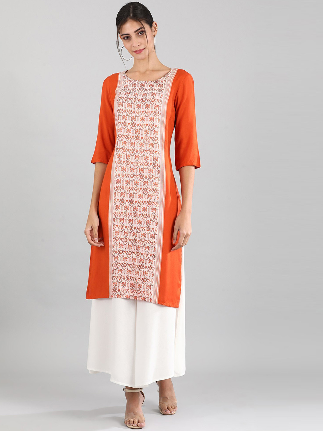 

AURELIA Orange & White Floral Kurta