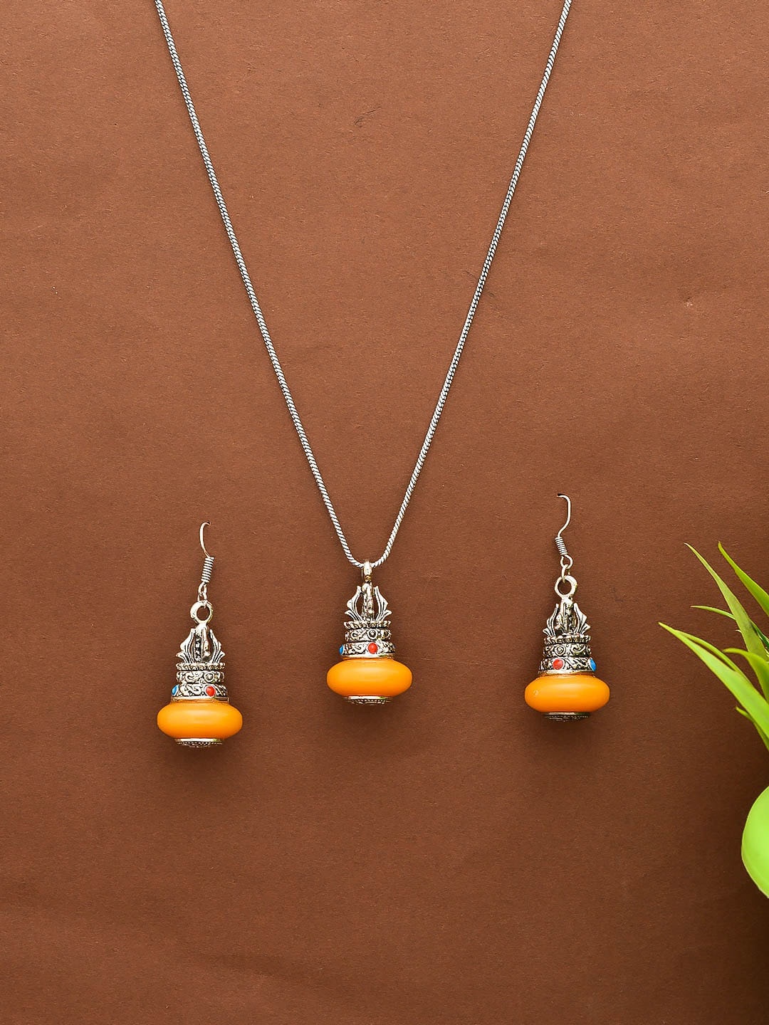 

Silvermerc Designs Silver-Plated Oxidised Trendy Necklace With Earrings