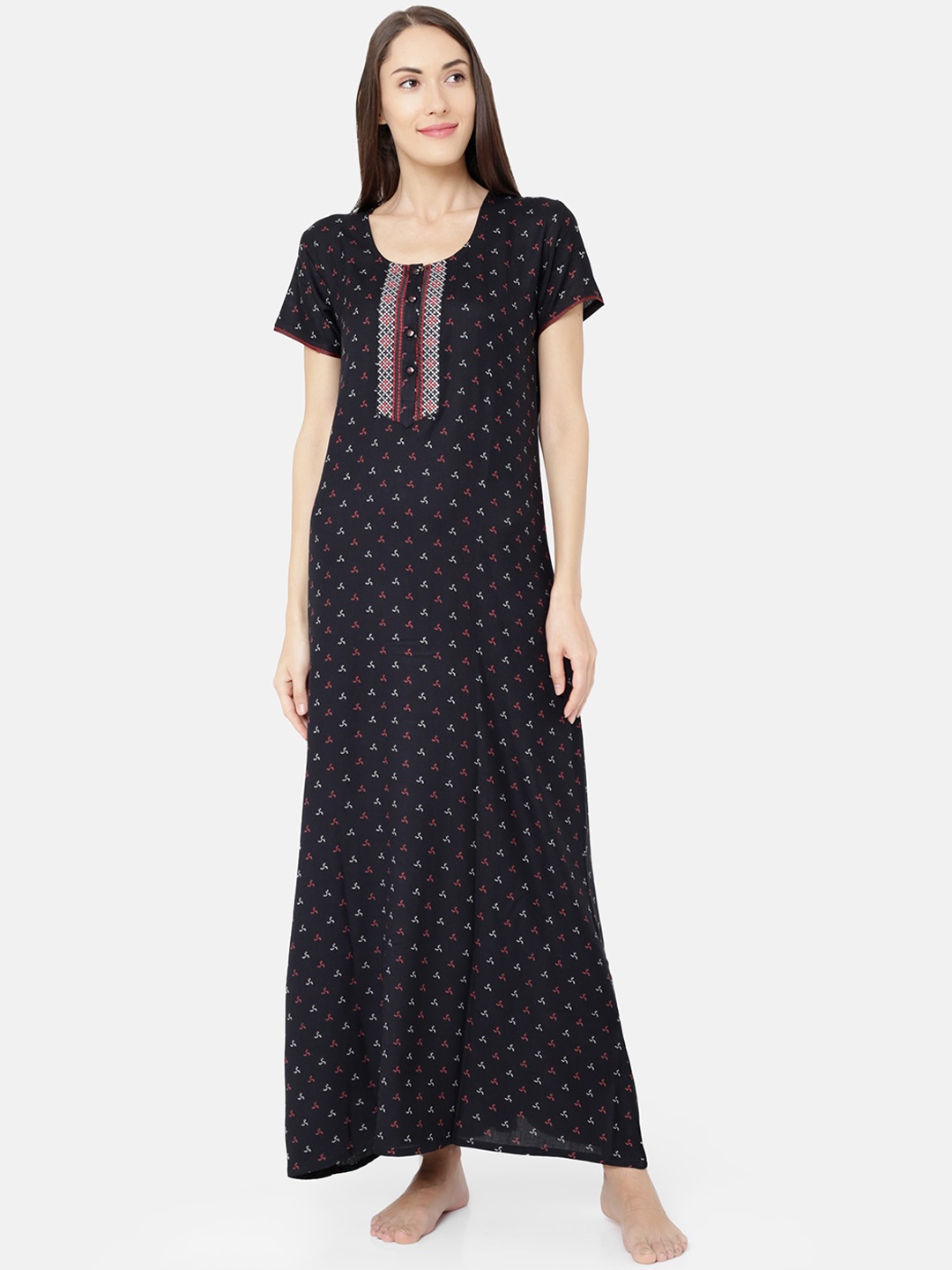 

Sand Dune Printed Alpine A-line Nightrdress, Black