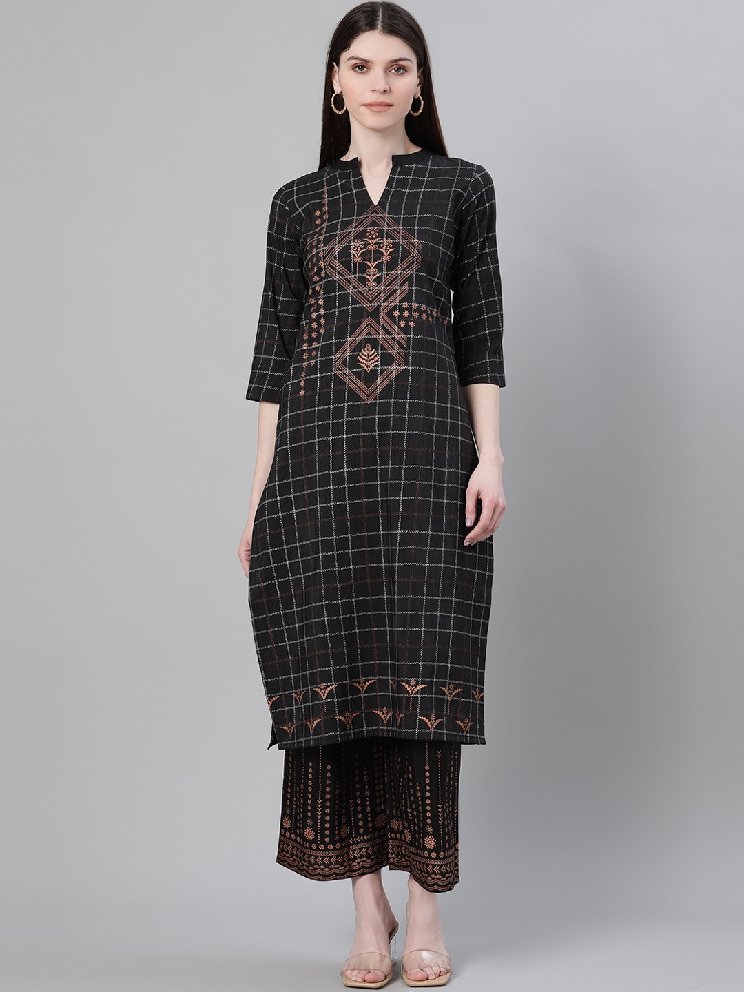 

ZIYAA Black Ethnic Motifs Foil Printed Kurta