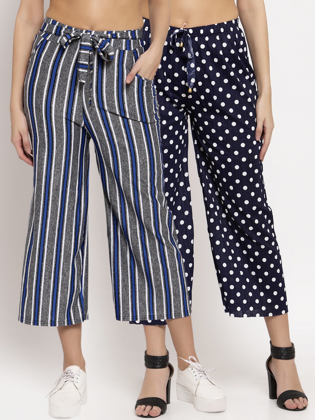 

KLOTTHE Women Pack of 2 Multicoloured Printed Wide Leg Palazzos, Multi